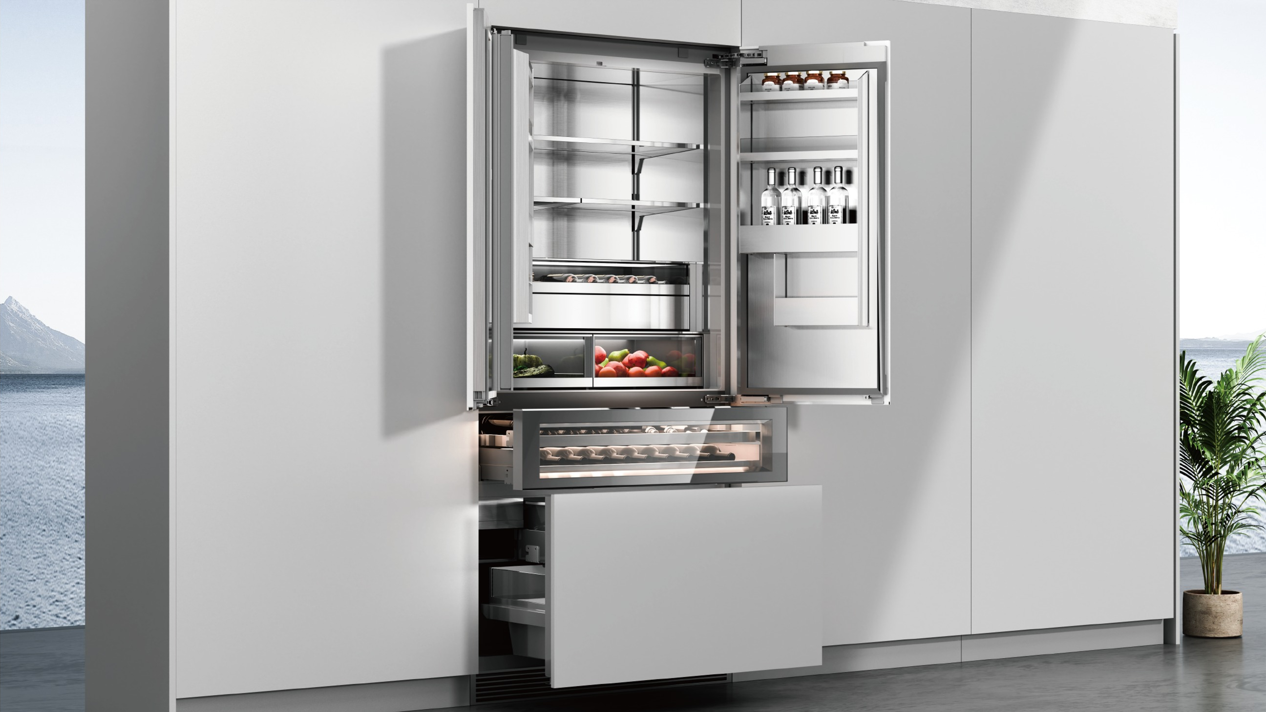 COLMO 990 flush built-in refrigerator open kitchen scene